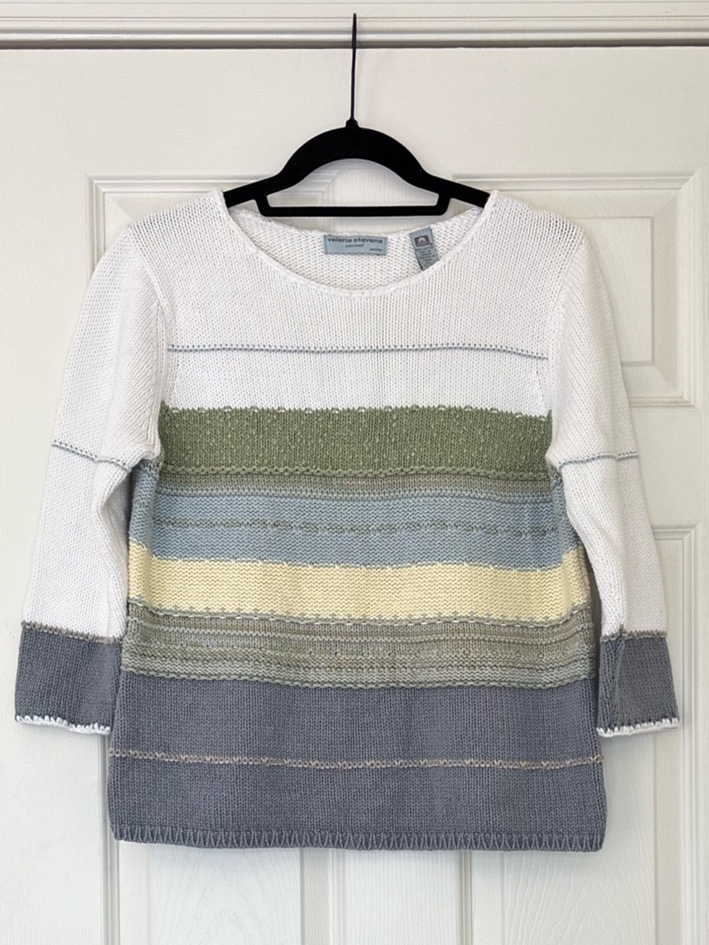 Valerie Stevens 100% Cotton Striped Knit 3/4 Sleeve Sweater